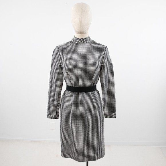 Vintage M Wool Silk Gingham Plaid Check Dress - Picture 9 of 12
